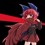  1girl aratami_isse bow cape covered_mouth hair_bow red_eyes redhead sekibanki shirt short_hair skirt touhou 