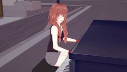 3d alternate_hairstyle braided_hair braids coral_brown_hair green_eyes koikatsu monika_(doki_doki_literature_club) music music_video parody piano playing_instrument playing_piano reference vanessa_carlton 