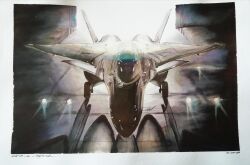  ace_combat ace_combat_6 aircraft aircraft_hanger airplane canards canopy_(aircraft) ceiling_light cfa-44_nosferatu fighter_jet highres landing_gear military military_vehicle no_humans reflective_floor reflective_surface signature vehicle_focus vehicle_name watercolor_effect wolfyboi_1 