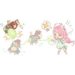  ! !! +_+ 1girl ^^^ afterimage artist_request attack bare_shoulders battle brooch brown_eyes chibi clenched_hand clothing_cutout coin dot_nose dress energy_ball esseling_(infinity_nikki) excited fleeing floating_hair flower flying_sweatdrops game_cg gold_coin greedy_pouch_(infinity_nikki) green_dress hair_flower hair_ornament infinity_nikki jewelry laurel_crown light_blush long_hair long_sleeves looking_at_creature low-tied_long_hair medium_dress motion_lines nape_braid nikki_(nikki) nikki_(series) official_art open_mouth outstretched_arm pink_hair pleated_dress pouch puffy_long_sleeves puffy_sleeves sandals sharp_teeth shoulder_cutout sparkling_eyes speech_bubble spoken_money tareme teeth transparent_background very_long_hair white_flower wind_of_purity_(infinity_nikki) 