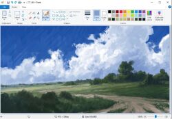  art_program_in_frame christian_young cloud_focus clouds cloudy_sky commentary day dirt_road forest hill landscape microsoft_paint_(medium) microsoft_paint_(software) nature no_humans original outdoors painterly road scenery screenshot sky tree 