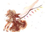  1girl asymmetrical_wings bent_over closed_eyes flandre_scarlet long_hair mob_cap side_ponytail sketch solo touhou wind wings yetworldview_kaze 