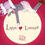  1girl album_cover animal_ears blazer circle_name cover index_finger_raised loafers long_hair looking_at_viewer lying moon necktie purple_hair rabbit_ears red_background red_eyes reisen_udongein_inaba shoes simple_background skirt socks solo touhou witoi_(roa) 
