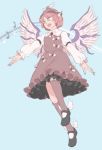  1girl blouse dress frilled_dress frills mefomefo musical_note mystia_lorelei pink_hair short_hair touhou winged_hat winged_shoes wings 