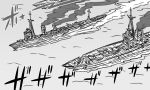 battleship comic kantai_collection monochrome no_humans ocean ship tonda 