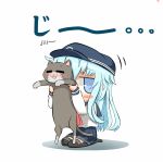  1girl blue_eyes blue_hair cat error_musume hat hibiki_(kantai_collection) hoto_hakku kantai_collection thigh-highs uniform 