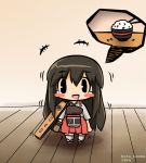  1girl akagi_(kantai_collection) brown_hair chibi drooling hoto_hakku kantai_collection rice rice_bowl 