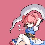  1girl aratami_isse dress onozuka_komachi puffy_short_sleeves puffy_sleeves redhead scythe short_hair short_sleeves sleeping smile touhou twintails 