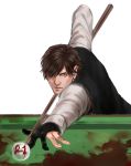  blood blood_stain brown_eyes brown_hair cang_fade cue_ball cue_stick facial_hair henry_townshend highres pool_table silent_hill_4 stubble 