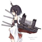  1girl amagai_tarou character_name cowboy_shot detached_sleeves from_side kantai_collection machinery nontraditional_miko short_hair sketch solo turret twitter_username white_background yamashiro_(kantai_collection) 