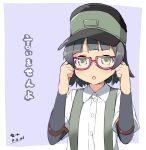  arare_(kantai_collection) blush dated glasses hat kantai_collection short_hair simple_background solo translation_request wara_(warapro) 