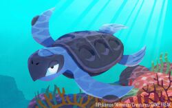  animal_focus closed_mouth commentary_request company_name copyright_name copyright_notice coral full_body hyogonosuke no_humans nostrils official_art pokemon pokemon_(creature) pokemon_focus pokemon_tcg sea_turtle solo swimming tirtouga turtle underwater 