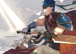  3girls 5boys aper armor blue_eyes blue_hair boyd_(fire_emblem) cape copyright_name fire_emblem fire_emblem:_radiant_dawn green_hair headband highres holding holding_sword holding_weapon ike_(fire_emblem) long_hair mia_(fire_emblem) mist_(fire_emblem) multiple_boys multiple_girls oscar_(fire_emblem) pauldrons ragnell rolf_(fire_emblem) short_hair shoulder_armor single_pauldron soren_(fire_emblem) sword titania_(fire_emblem) weapon 