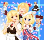  3girls :d ^_^ alice_margatroid apron barefoot blonde_hair blue_eyes blush capelet carrying closed_eyes dress feet hair_ribbon hairband highres kirisame_marisa loafers multiple_girls open_mouth outstretched_arms piggyback ribbon rumia sash shanghai_doll shiron_(e1na1e2lu2ne3ru3) shoes shoes_removed shoulder_carry skirt skirt_set smile toes touhou vest waist_apron yellow_eyes 