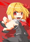  1girl :d blonde_hair claws hair_ribbon hecchi_(blanch) open_mouth red_eyes ribbon rumia shirt short_hair skirt smile touhou vest 
