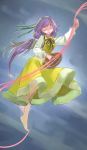  1girl barefoot closed_eyes flower full_body hair_flower hair_ornament highres instrument long_hair lute_(instrument) namauni purple_hair smile solo touhou tsukumo_benben twintails very_long_hair 