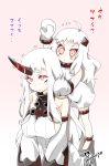  2girls :&lt; ahoge blush_stickers breasts detached_sleeves dress flying_sweatdrops highres horn horns imu_sanjo kantai_collection long_hair mittens multiple_girls northern_ocean_hime pale_skin red_eyes seaport_hime shinkaisei-kan sideboob sketch translation_request white_dress white_hair 