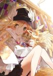  1girl blonde_hair blue_eyes building dress flower hat looking_at_viewer original parted_lips rano8 rose solo white_dress wings 