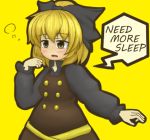  1girl blonde_hair bow dress english hair_bow kide_koushin kurodani_yamame lowres open_mouth ponytail ribbon short_hair solo touhou yellow_eyes 