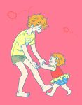  1boy 1girl baby blush brother_and_sister child flower gimme haikyuu!! hair_ornament hinata_natsu hinata_shouyou looking_at_another open_mouth profile short_hair shorts siblings standing t-shirt younger 
