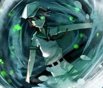  1girl anchor_symbol belt black_hair green_eyes grin hat light_particles multiple_girls murasa_minamitsu neckerchief sailor sailor_collar sailor_hat short_hair smile solo touhou underwater 