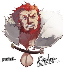  1boy beard ege_(597100016) facial_hair fate/zero fate_(series) fur_collar red_eyes redhead rider_(fate/zero) solo 