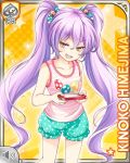  artist_request brown_eyes character_name girlfriend_(kari) himejima_kinoko long_hair mushroom official_art playstation_portable purple_hair shorts smile twintails vest 