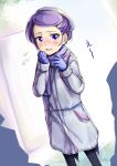  1girl blush coat dokidoki!_precure gloves kenzaki_makoto open_mouth precure purple_hair short_hair solo sweat very_short_hair violet_eyes 