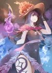  1girl black_gloves black_hair gloves hat heterochromia long_hair looking_at_viewer original panda_(pandadesu) parted_lips skull_necklace smile solo witch_hat 