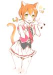  1girl animal_ears bittersweet_(dalcoms) cat_ears cat_tail hoshizora_rin kemonomimi_mode looking_at_viewer love_live!_school_idol_project orange_hair paw_pose paw_print short_hair simple_background skirt smile solo tail white_background 