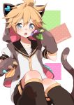  1boy animal_ears animal_hood blonde_hair cat_ears cat_hood cat_paws cat_tail hood kagamine_len male open_mouth paws short_hair solo tail vocaloid 