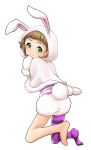  1boy akai_mi_ga_bakuhatsu_shita animal_ears animal_hood brown_hair bunny_hood bunny_tail green_eyes himeno_kanon idolmaster idolmaster_side-m rabbit_ears single_thighhigh smile striped striped_legwear tail thigh-highs 