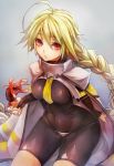  1girl ahoge blazblue blonde_hair bodysuit braid breasts cape covered_navel doll highres lambda-11 long_hair parted_lips red_eyes single_braid solo taishi_(picchiridou) wide_hips 