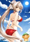  1girl amagi_brilliant_park ass bikini brown_eyes brown_hair from_behind highres long_hair looking_back ponytail sento_isuzu swimsuit the-sinner 