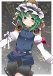  1girl blush commentary_request green_eyes green_hair hammer_(sunset_beach) hat long_sleeves looking_at_viewer shiki_eiki short_hair skirt solo touhou 
