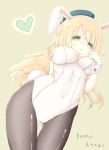  1girl aririn atago_(kantai_collection) blonde_hair bunny_tail bunnysuit green_eyes kantai_collection long_hair pantyhose tail wrist_cuffs 