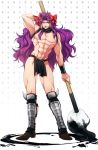  1boy bow earrings gedoooo gekkan_shoujo_nozaki-kun hair_bow highres horns ink jewelry jojo_no_kimyou_na_bouken kars_(jojo) long_hair muscle paintbrush parody purple_hair red_eyes solo 