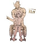  blue_eyes erubo monster original pointing pointy_ears ponytail short_hair wheelchair 