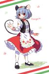  1girl animal_ears grey_hair highres hungarian_clothes kozakura_(dictionary) mary_janes mouse_ears mouse_tail nazrin pantyhose red_eyes revision shoes short_hair solo tail touhou traditional_clothes 