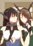  black_hair brown_eyes brown_hair green_eyes hairband kantai_collection long_hair mutsu_(kantai_collection) nagato_(kantai_collection) panda_(pandadesu) pen short_hair smile uniform 