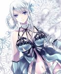  1girl bandages blue_eyes braid breasts flower gloves hair_flower hair_ornament kaine_(nier) kanaso529 lingerie long_hair navel negligee nier panties silver_hair solo underwear 