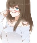  1girl blue_eyes brown_hair glasses hiro_(hirohiro31) long_hair original solo 