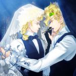  2boys blonde_hair bowtie dio_brando father_and_son giorno_giovanna jojo_no_kimyou_na_bouken lipstick makeup mouth_hold multiple_boys pocky pocky_day purple_lipstick veil vest waistcoat yasuhiro_(verairis) 