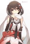  1girl brown_eyes brown_hair hair_ornament hiiragisouren kantai_collection scarf sendai_(kantai_collection) short_hair smile solo twitter_username two_side_up 