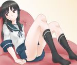  1girl black_hair couch hatsuyuki_(kantai_collection) kantai_collection kyoukya_(kyouya02) long_hair panties pantyshot sitting tagme underwear 