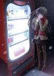  1girl black_legwear breath chikuwa_(glossymmmk) coca-cola original pantyhose scarf school_uniform snowing tagme uniform vending_machine 