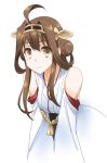  1girl ahoge brown_eyes brown_hair byeontae_jagga detached_sleeves double_bun headgear highres kantai_collection kongou_(kantai_collection) long_hair looking_at_viewer nontraditional_miko smile solo white_background 