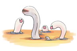  aquabluu khezu long_neck looking_at_another monster_hunter_(series) no_humans pokemon pokemon_(creature) saliva sharp_teeth teeth wiglett 