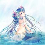  1girl blue_eyes blue_hair long_hair mermaid monster_girl original solo usamo_(xxxmo) very_long_hair water 