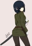 1girl ass autographed haru_(artist) highres original pantyhose solo sword uniform weapon 